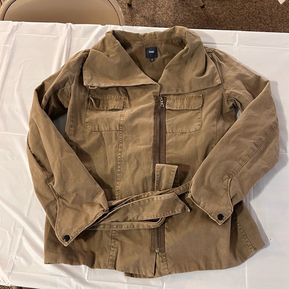Vintage Y2K GAP The Utility Jacket Women's XS Brown Cotton Twill Belted Military - Picture 4 of 10
